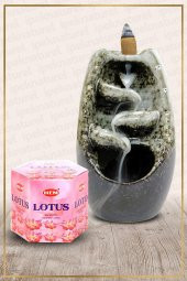 Geri Akışlı Şelale Temalı Gri Tütsülük No:16 Ve Lotus Konik Tütsü 40 Adet - 1