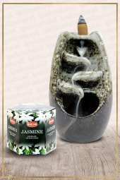 Geri Akışlı Şelale Temalı Gri Tütsülük No:16 Ve Jasmine Konik Tütsü 40 Adet - 1