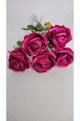 Yapay Kadife Gül 5 Adet koyu pembe 50 cm VazoDekor Gelin Çiçeği ev Süsü - 2
