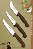Sürmene Silver Serisi Kahve Sap Mutfak Bıçak Kurban Seti Et Ekmek Sebze Bıçağı 3 Lü Set (Srm-025) - 1