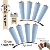 8 Adet Ahşap Ayak 12 Cm Açık Mavi M8 Civatalı Bağlantı Aparatlı Dolap Mobilya Koltuk Kanepe Destek Ayağı Ayakları thumbnail 1