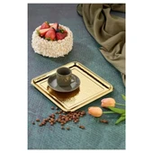 COOKER CKR3339 SUNUM TEPSİSİ DÖVME DESENLİ METAL KARE ALTIN 0164 - 1