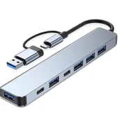 FH28 USB-C Çoklayıcı 5xUSB-A 3.0 2xUSB-C Portlu USB-C + USB-A Girişli Adaptör - 3