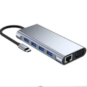 USB-C 11 in 1 Çoklayıcı PD100W Hızlı Şarjlı VGA Ethernet HDMI USB-A SD TF Girişli Adaptör thumbnail 3