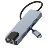 USB-C 4 in 1 Hub 2xUSB-A 2xUSB-C Çıkışlı USB-A+C Girişli Metal Gövdeli Dönüştürücü - 3