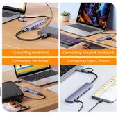 FH28 USB-C Çoklayıcı 5xUSB-A 3.0 2xUSB-C Portlu USB-C + USB-A Girişli Adaptör - 2