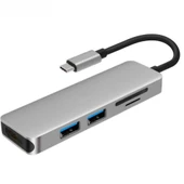 FH26 USB-C 5 in 1 Çoklayıcı 3xUSB-A 3.0 TF SD Kart Girişli Hızlı Veri Aktarımlı Hub Adaptör - 1