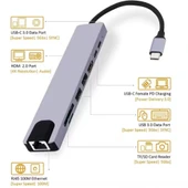 USB-C 8 in 1 Çoklayıcı PD100W Hızlı Şarjlı 2xUSB-A 2xUSB-C HDMI SD TF Kart Girişli Adaptör - 2
