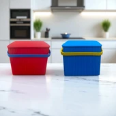 Rainbow 2'li Kırmızı Mavi Kare Kova Piknik Sepeti Meyve Kovası - 1