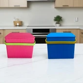 Rainbow 2'li Mavi Pembe Kare Kova Piknik Sepeti Meyve Kovası - 1