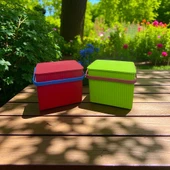 Rainbow 2'li Yeşil Kırmızı Kare Kova Piknik Sepeti Meyve Kovası - 2