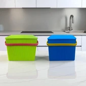 Rainbow 2'li Yeşil Mavi Kare Kova Piknik Sepeti Meyve Kovası - 1