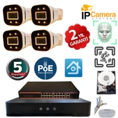 5MP 1440p Warm Led 4 Kameralı 1 TB Harddisk Dahil IP Poe Güvenlik Kamerası Seti - ST-541TW - 1