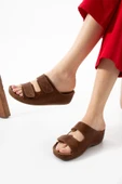 Albishoes Alane Hafif Topuklu Çift Bant İki Cırtlı Anatomik Konfor Kadın Günlük Ev Dışarı Terlik - 2