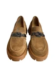 Camel Hakiki Deri Kalın Taban Loafer - 3