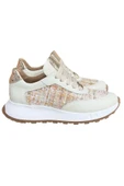 Krem Hakiki Deri  Hasır Desenli Comfort Taban Bağcıklı Sneaker - 1