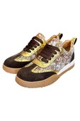 Kahve Hakiki Deri Desenli Comfort Taban Bağcıklı Sneaker - 4