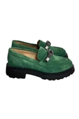 Yeşil Hakiki Deri Kalın Taban Loafer - 1