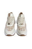 Krem Hakiki Deri  Hasır Desenli Comfort Taban Bağcıklı Sneaker - 2