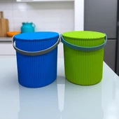 Rainbow 2li Yeşil Mavi Yuvarlak Kova Piknik Sepeti Meyve Kovası - 1