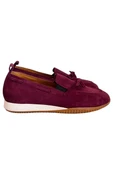 Mor Hakiki Deri Süet Fiyonk Detay Comfort Taban Loafer - 1
