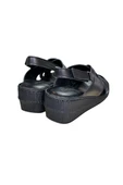 Siyah Hakiki Deri Çapraz Bantlı Puf Taban Hafif Comfort Sandalet - 3