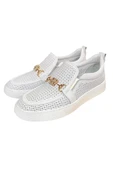 Beyaz Hakiki Deri Taşlı Toka Detaylı Ultra Hafif Sneaker - 3