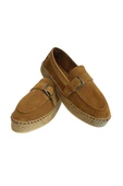 Taba Hakiki Süet Hasır Taban Tokalı Loafer - 2