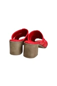 Kırmızı Hakiki Deri Bant Detaylı Topuklu Comfort Taban Terlik - 4
