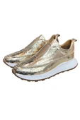 Gold Hakiki Deri Krokodil Desen Comfort Taban Sneaker - 4
