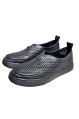 Siyah Hakiki Deri Delikli Hafif Comfort Taban Sneaker - 4