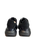 Siyah Hakiki Deri Kalın Taban Bağcıklı Sneaker - 3