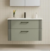 Orka Bari 85 cm Mat Yeşil Banyo Dolabı Alt Modül ve Lavabo - 1