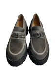 Gri Hakiki Süet Deri Kalın Taban Loafer - 3