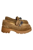 Camel Hakiki Deri Kalın Taban Loafer - 1