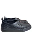 Siyah Hakiki Deri Delikli Hafif Comfort Taban Sneaker - 1