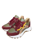 Yeşil Hakiki Deri Bordo Garnili Comfort Taban Bağcıklı Sneaker - 4