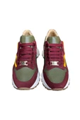 Yeşil Hakiki Deri Bordo Garnili Comfort Taban Bağcıklı Sneaker - 2