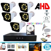 5 KAMERALI 5MP LENS 1080P WARM LED GECE RENKLİ 250 GB HDD DAHİL GÜVENLİK SETİ - 25250W - 1