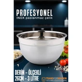 Modacar Inox Ölçekli Derin Kase  - 26 Cm 3 Litre Karıştırma Kabı Profesyonel 304 Paslanmaz Çelik - 1