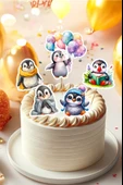 Penguen Konseptli Doğum Günü Etiketleri Cupcake Üstü Çıkartmalar Kız ve Erkek Çocuklara Özel - 2
