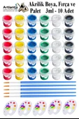 Akrilik Boya 3 ml 6 Renk Resim Fırçası ve Paleti 5 Paket Mini Küçük Akrilik Boya Taş Ahşap Seramik Tuval Alçı Tuval - 1