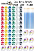 Guaj Boya 3 ml 6 Renk Resim Fırçası ve Paleti 10 Paket Mini Küçük Guaj Boya Etkinlik Boyama Boyası Su Bazlı Resim Okul - 1