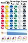 Parmak Boyası 5 ml 6 Renk Resim Fırçası ve Palet 5 Paket Mini Küçük Parmak Boya Etkinlik Boyama Boyası Su Bazlı Resim - 1