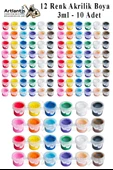 Akrilik Boya 3 ml 12 Renk 10 Paket Mini Küçük Akrilik Boya Taş Ahşap Seramik Tuval Alçı Tuval Etkinlik Boyama Sanatsal thumbnail 1