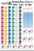 Parmak Boyası 5 ml 6 Renk Resim Fırçası ve Palet 10 Paket Mini Küçük Parmak Boya Etkinlik Boyama Boyası Su Bazlı Resim - 1