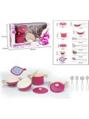 11 Parça Pembe Emaye Oyuncak Mutfak Seti - Çocuklar Için Eğitici Tencere Ve Tava Takımı - 4