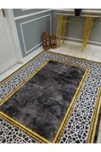 Eskitme Zeminli Çerçeve Desenli Kaymaz Tabanlı Yıkanabilir Leke Tutmaz Dot Taban Halı Drk8057-1 - 2