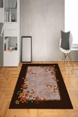 Kaymaz Tabanlı Yıkanabilir Çerçeve Çiçek Desenli Dot Taban Halı - 1