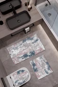 Bambu Kumaş Deri Tabanlı Yıkanabilir Kaymaz Tabanlı Modern Desenli 3'lü Klozet Takımı Banyo Paspas Seti - 1